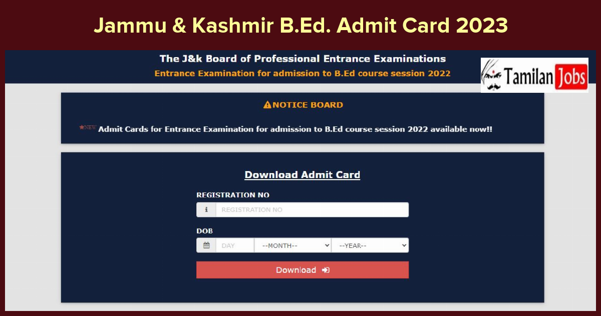 Jammu & Kashmir B.Ed. Admit Card 2023