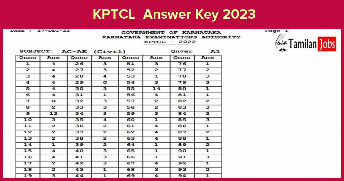 KPTCL  Answer Key 2023