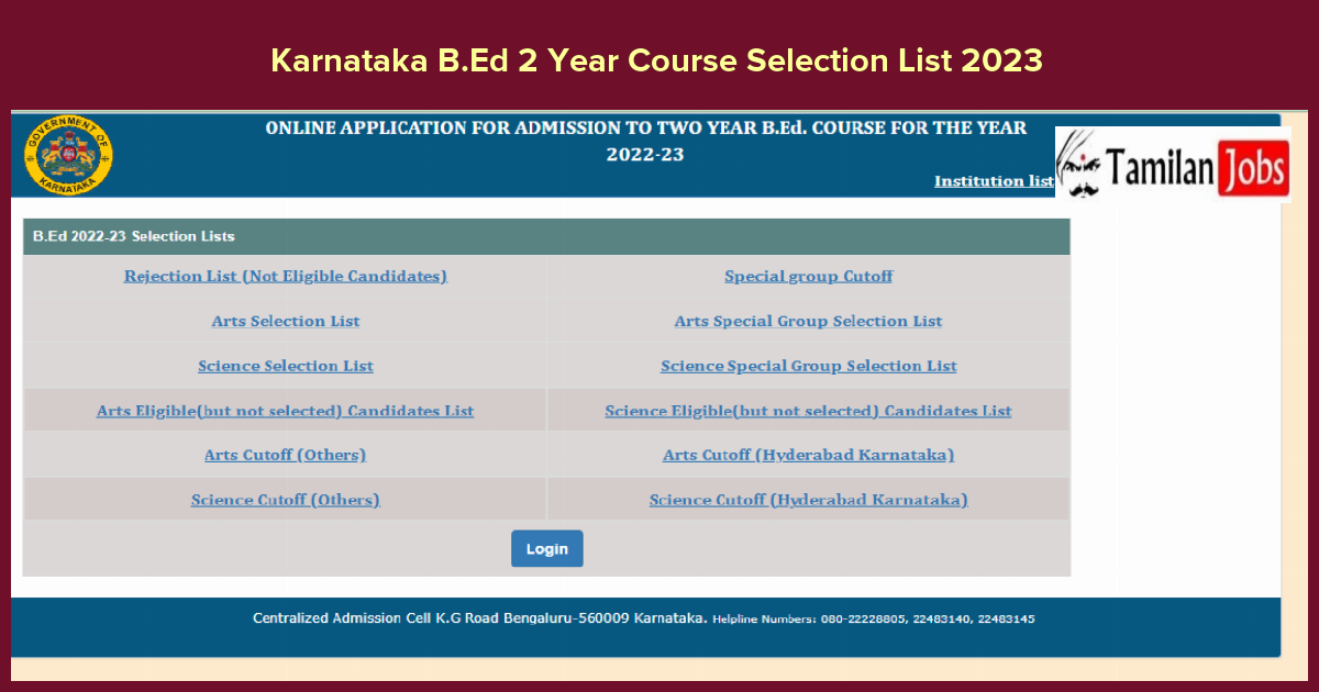 Karnataka B.Ed 2 Year Course Selection List 2023 