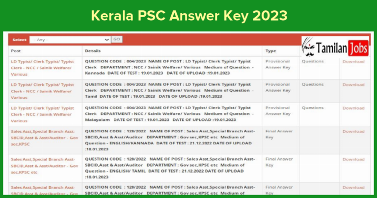 Kerala PSC Answer Key 2023