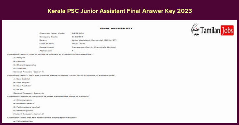 Kerala PSC Junior Assistant Final Answer Key 2023