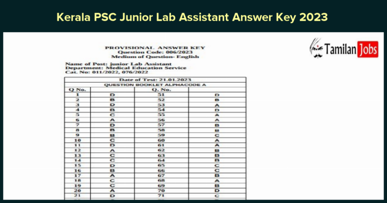 Kerala PSC Junior Lab Assistant Answer Key 2023