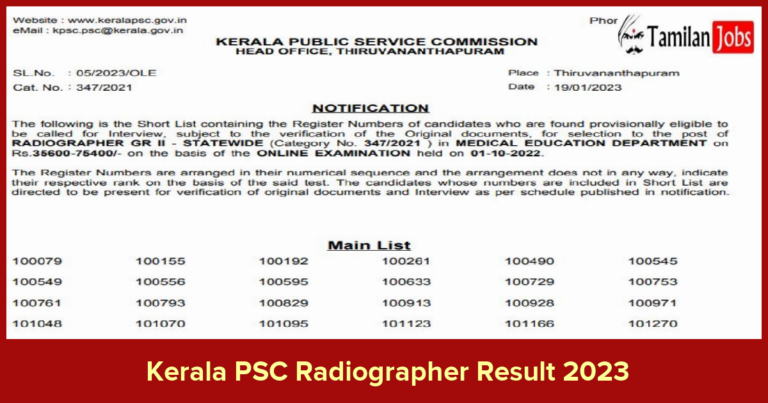 Kerala PSC Radiographer Result 2023