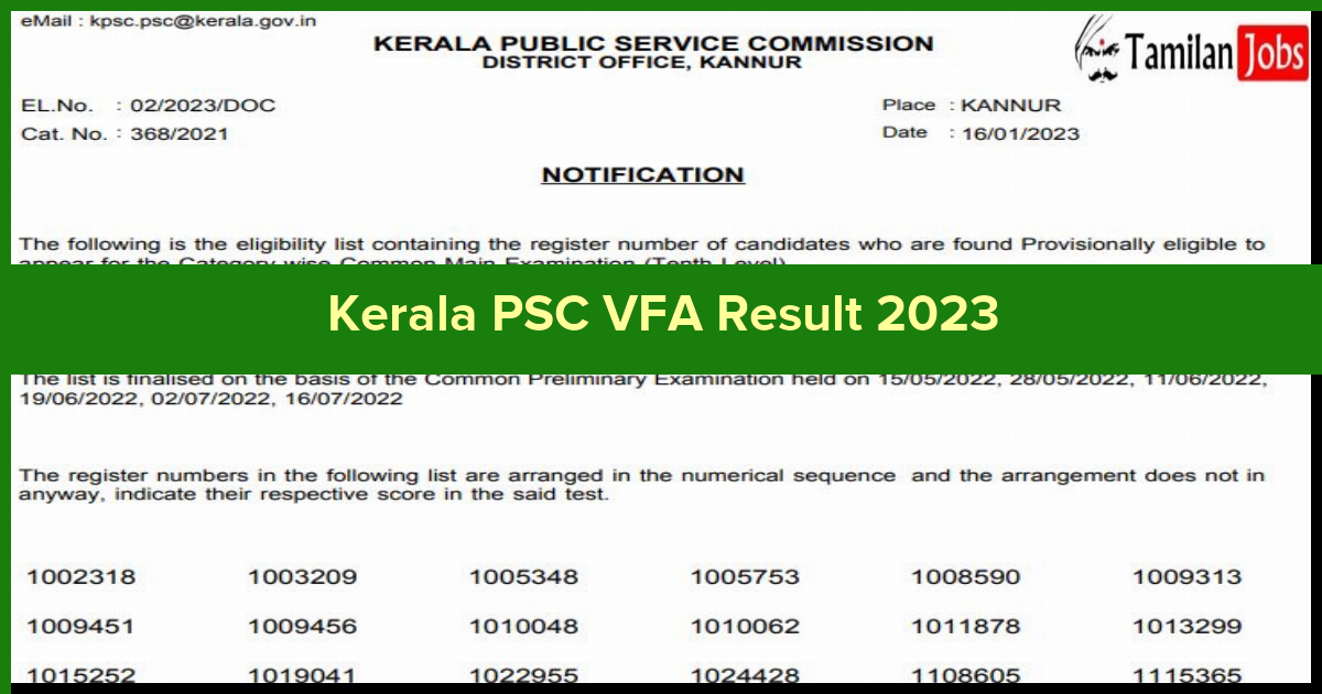 Kerala PSC VFA Result 2023