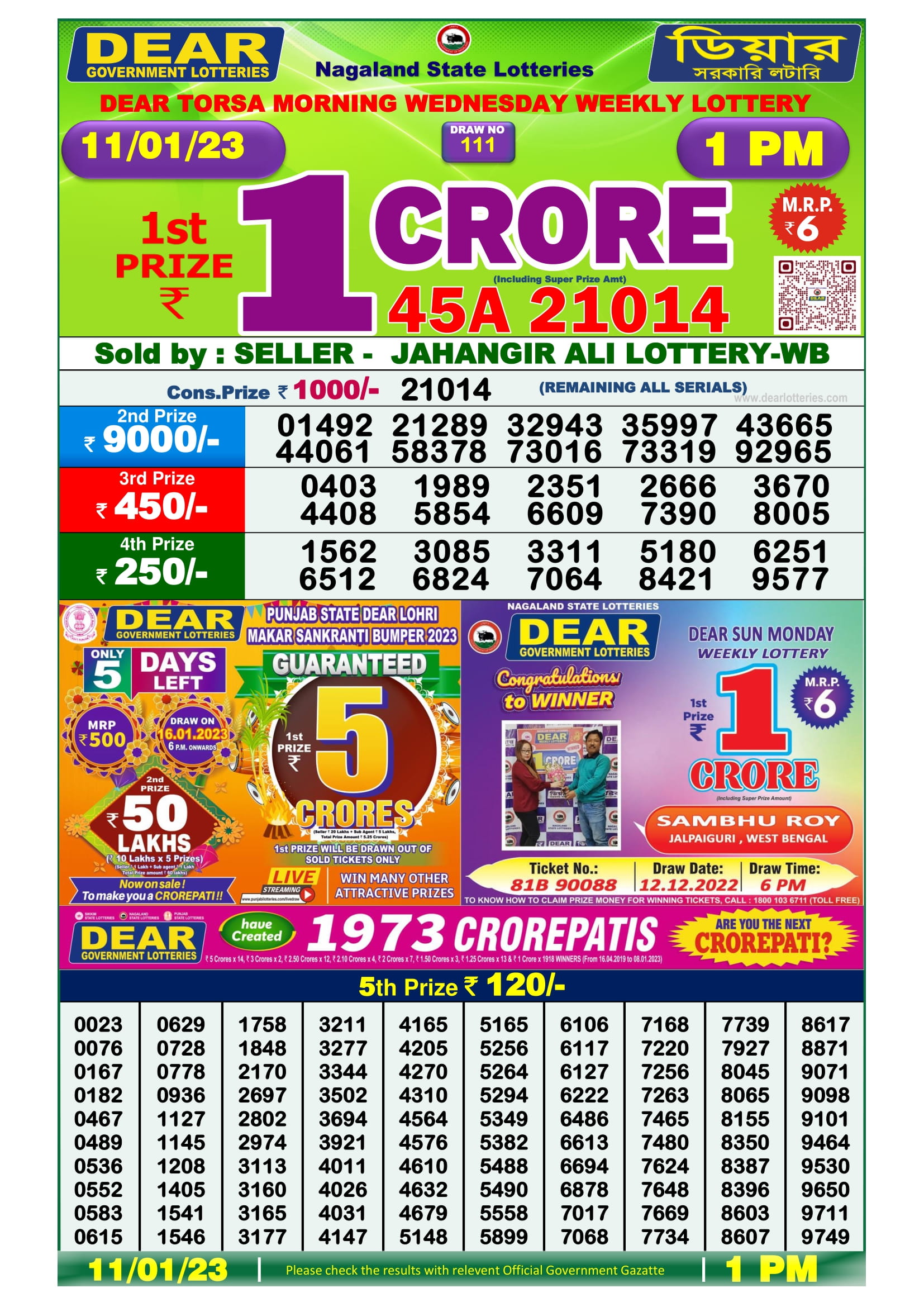 Lottery Sambad Today 12.1.2023 Result, 1 Pm, 6 Pm, 8 Pm List
