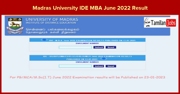 Madras University IDE MBA June 2022 Result