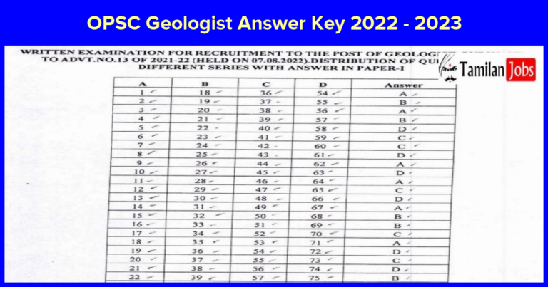 OPSC Geologist Answer Key 2022- 2023 (Released) check Cut-off Marks Here