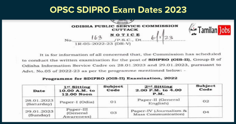 OPSC SDIPRO Exam Dates 2023
