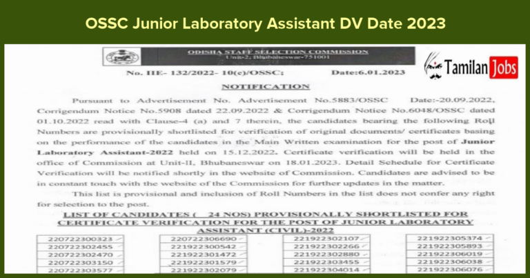 OSSC Junior Laboratory Assistant DV Date 2023