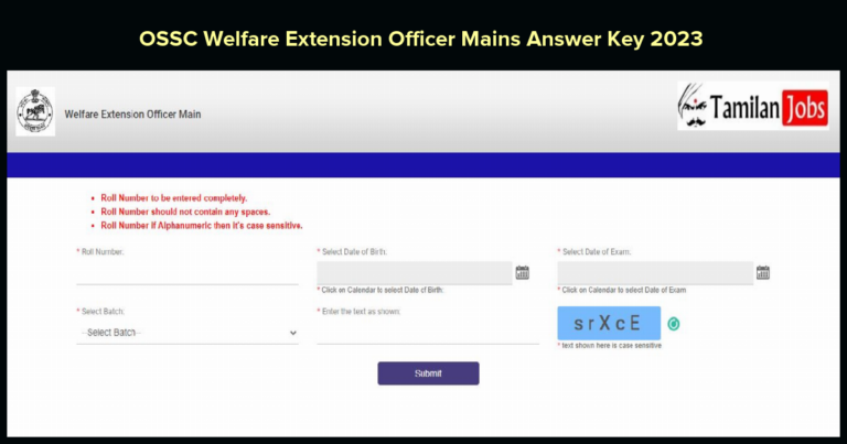 OSSC Welfare Extension Officer Mains Answer Key 2023