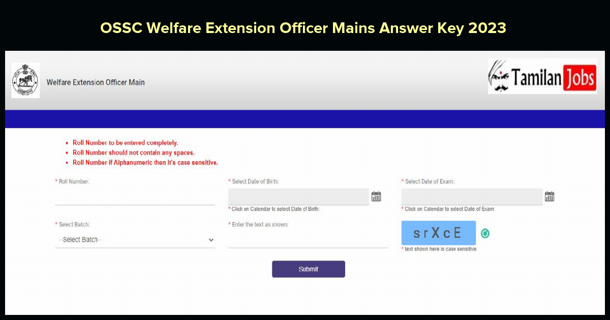 OSSC Welfare Extension Officer Mains Answer Key 2023 