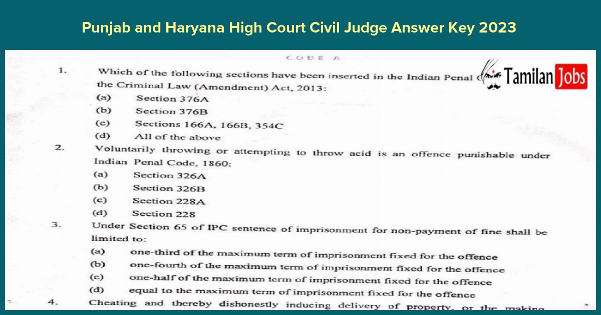 Punjab and Haryana High Court Civil Judge Answer Key 2023 