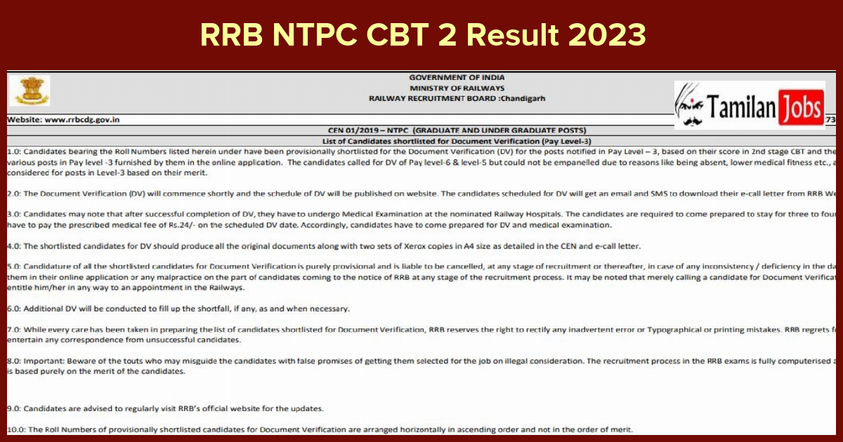 RRB NTPC CBT 2 Result 2023