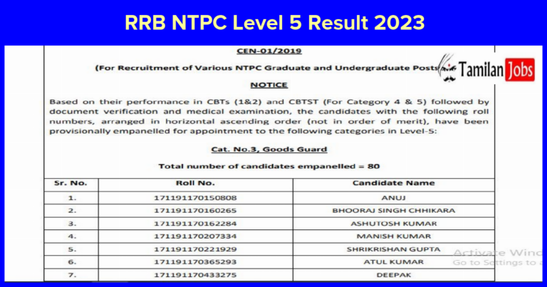 RRB NTPC Level 5 Result 2023 (Announced) Direct Link to Download Here