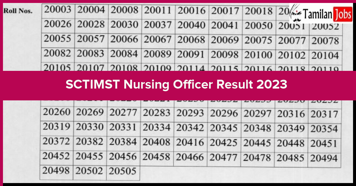 SCTIMST Nursing Officer Result 2023