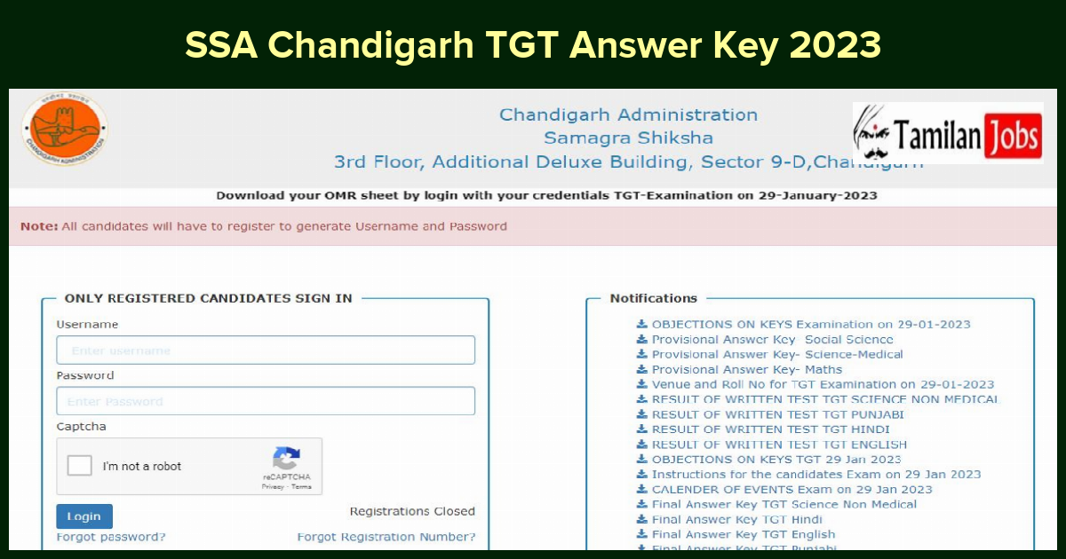 SSA Chandigarh TGT Answer Key 2023