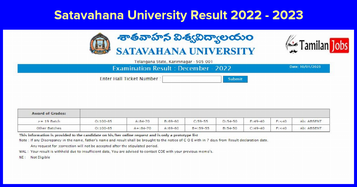 Satavahana University Result 2022 - 2023 - Tamilan Jobs Satavahana University Result 2022 - 2023