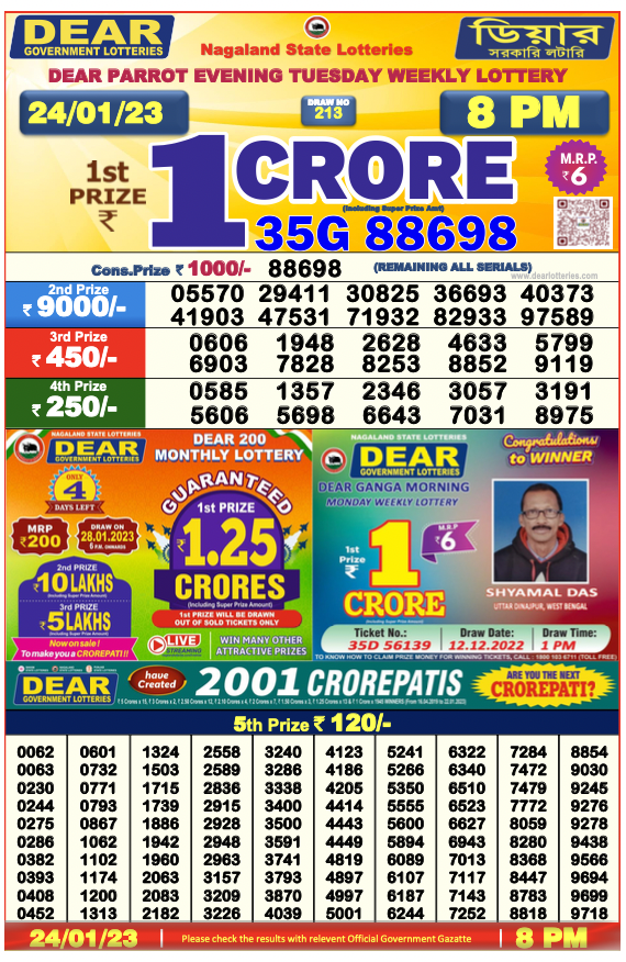 Lottery Sambad Today 25.1.2023 Result, 1 Pm, 6 Pm, 8 Pm List