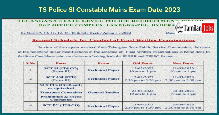 TS Police SI Constable Mains Exam Date 2023