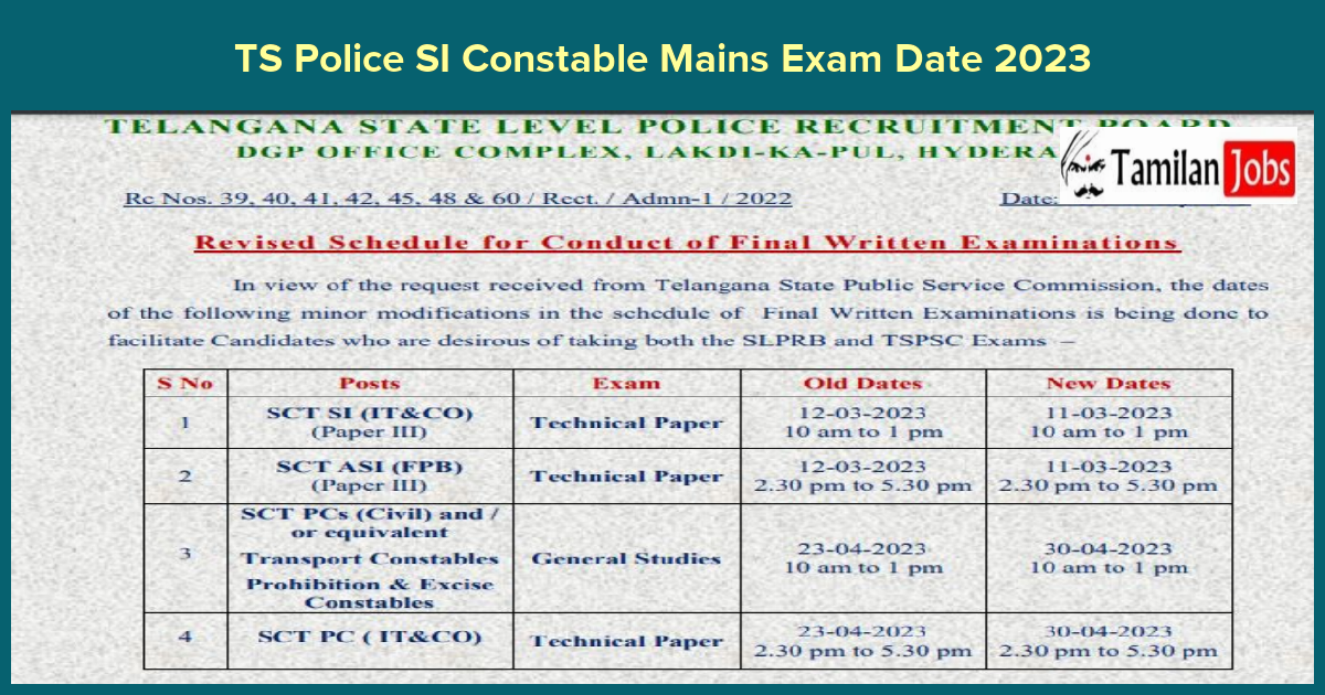 TS Police SI Constable Mains Exam Date 2023