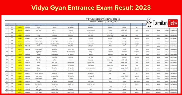 Vidya Gyan Entrance Exam Result 2023