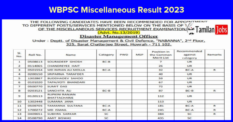 WBPSC Miscellaneous Result 2023