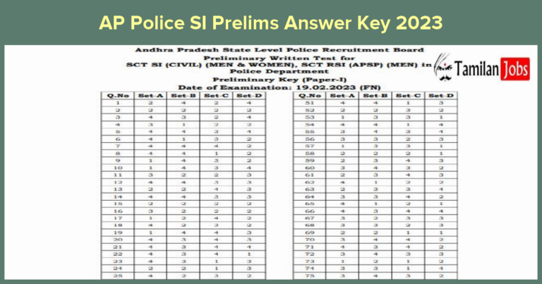 AP Police SI Prelims Answer Key 2023