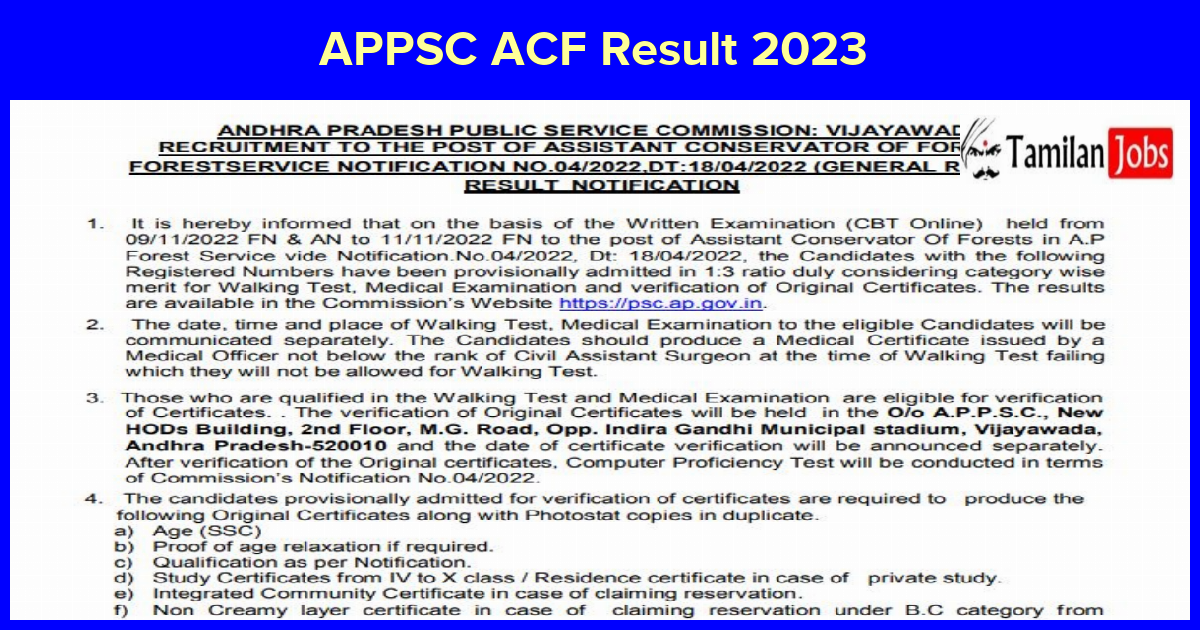 APPSC ACF Result 2023