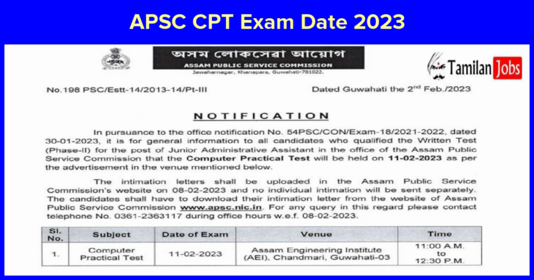 APSC CPT Exam Date 2023