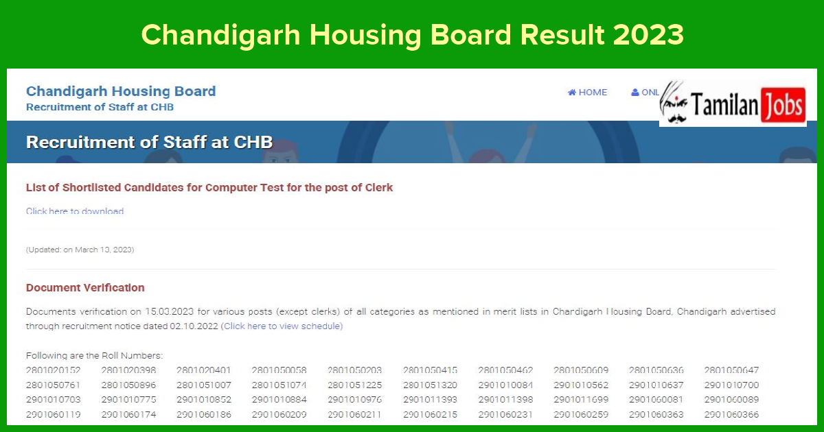Chandigarh Housing Board Result 2023