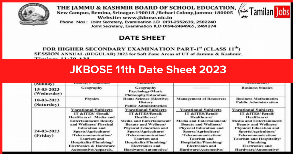 Jkbose 11Th Date Sheet 2023