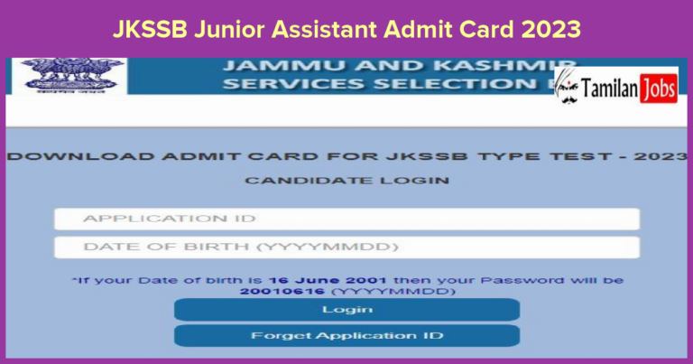 JKSSB Junior Assistant Admit Card 2023