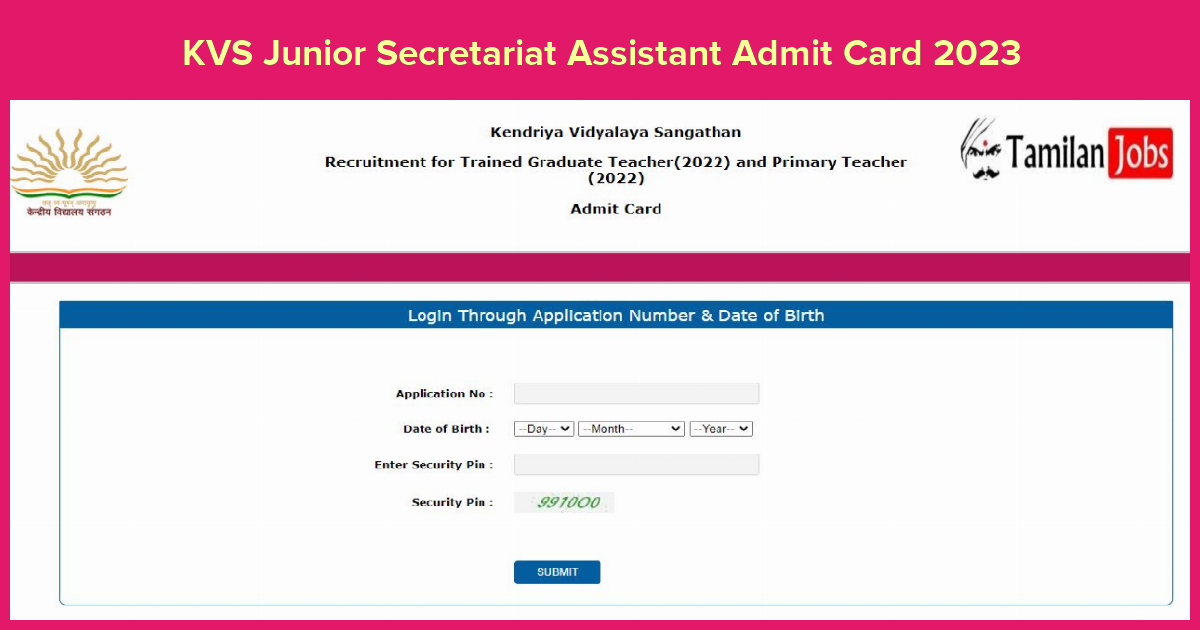 KVS Junior Secretariat Assistant Admit Card 2023