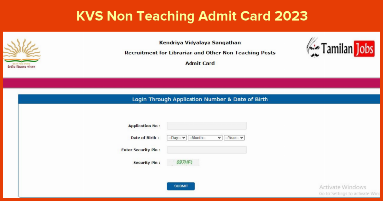 KVS Non Teaching Admit Card 2023