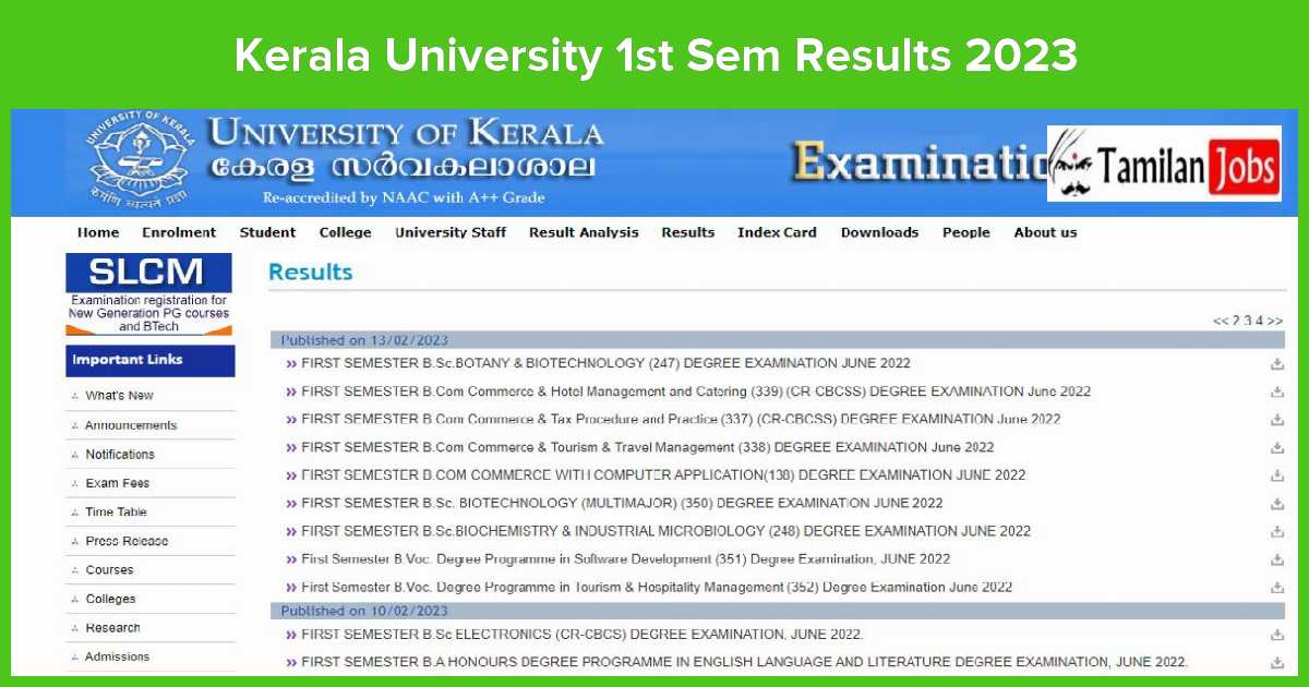 Kerala University 1st Sem Results 2023