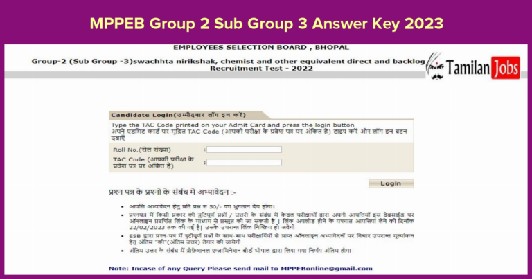 MPPEB Group 2 Sub Group 3 Answer Key 2023