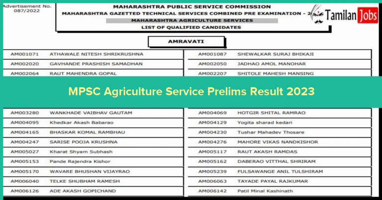 MPSC Agriculture Service Prelims Result 2023