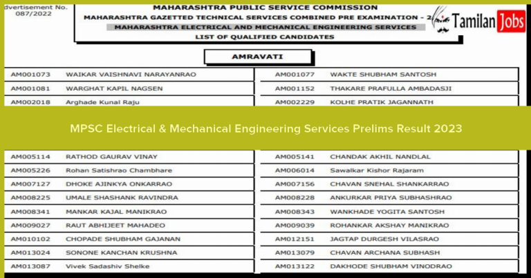MPSC Electrical & Mechanical Engineering Services Prelims Result 2023