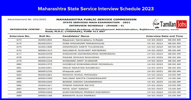 Maharashtra State Service Interview Schedule 2023