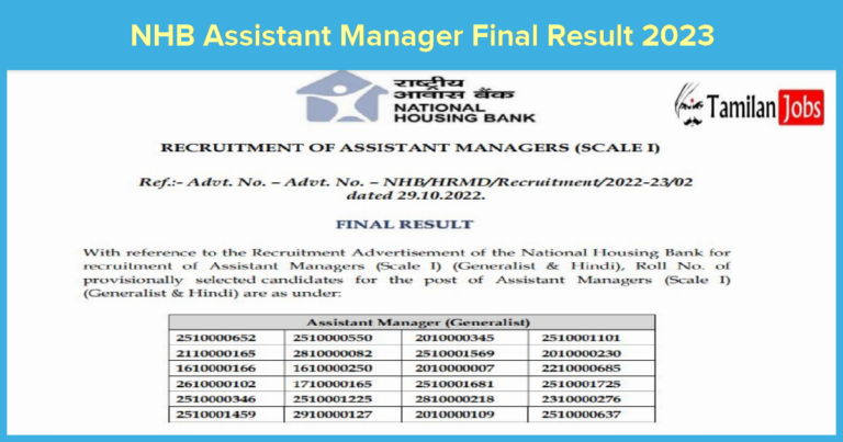 NHB Assistant Manager Final Result 2023