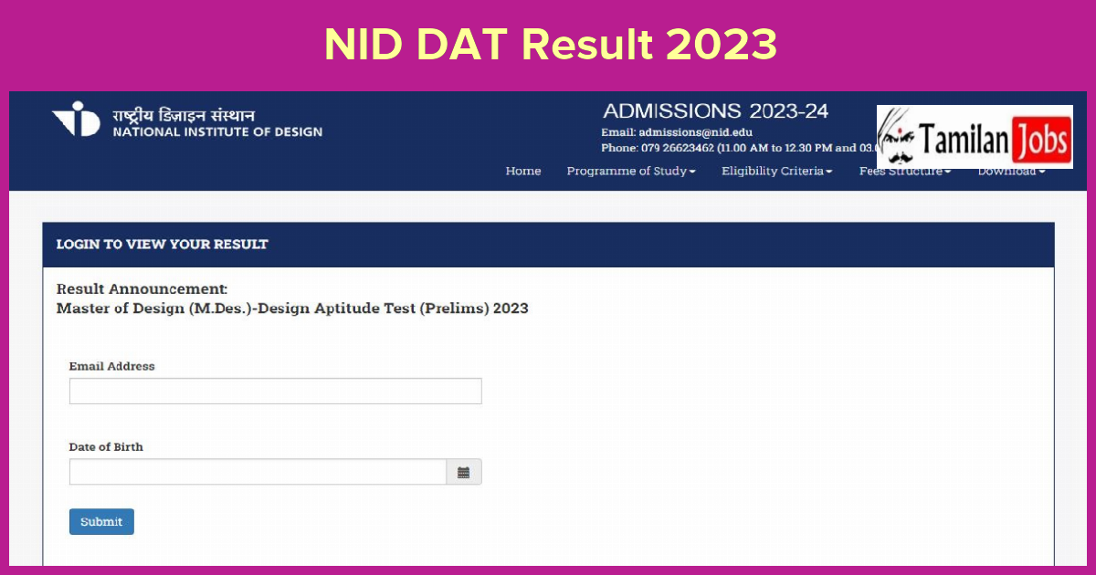 NID DAT Result 2023