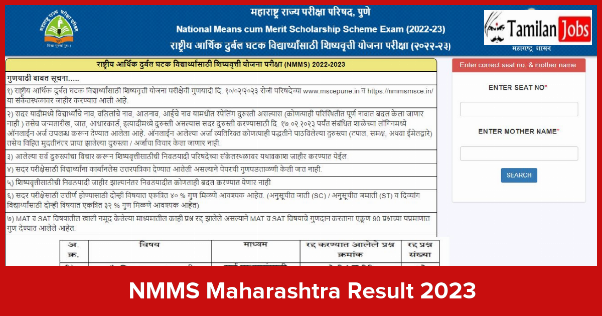 NMMS Maharashtra Result 2023