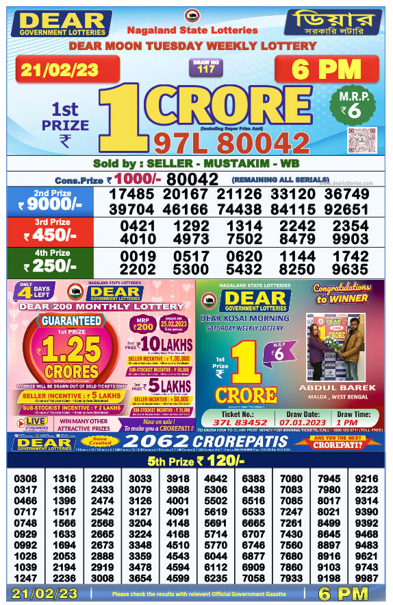 Nagaland State Lottery Today 21.2.2023 Result, 1 PM, 6 PM, 8 PM List