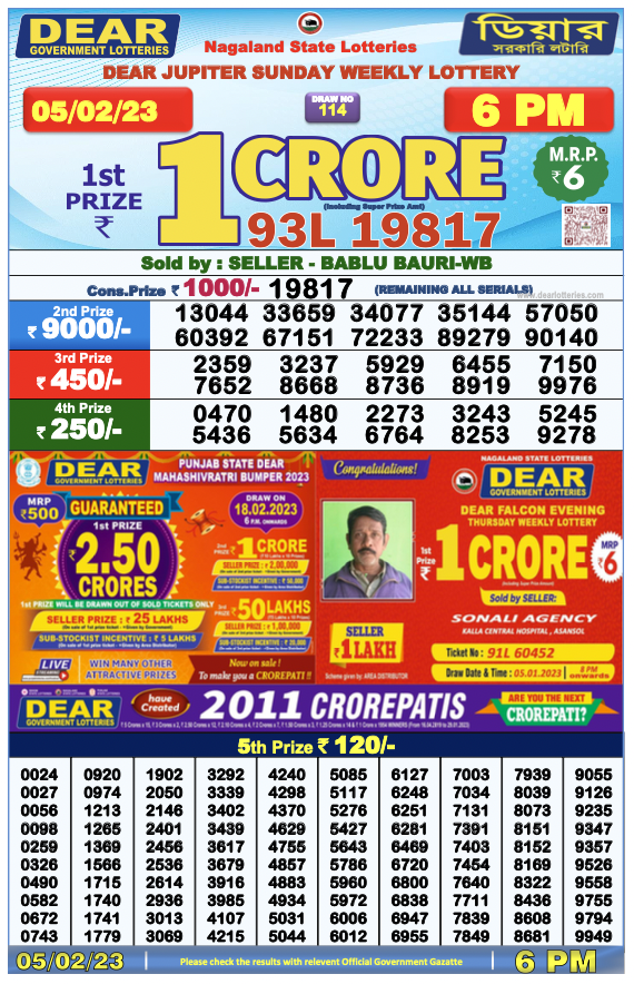 Nagaland State Lottery Today 5.2.2023 Result, 1pm, 6pm, 8pm List