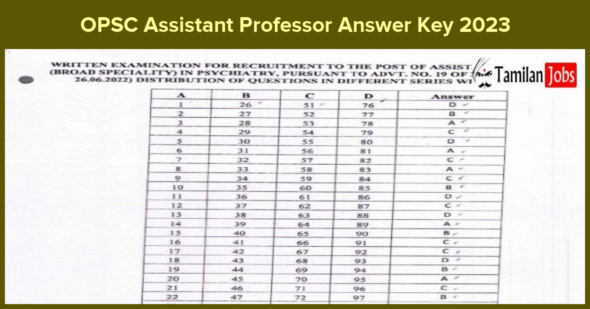 OPSC Assistant Professor Answer Key 2023