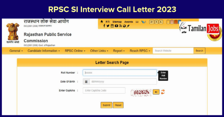 RPSC SI Interview Call Letter 2023
