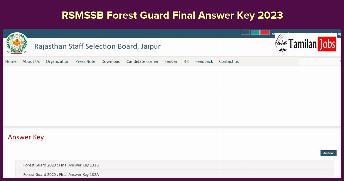 RSMSSB Forest Guard Final Answer Key 2023