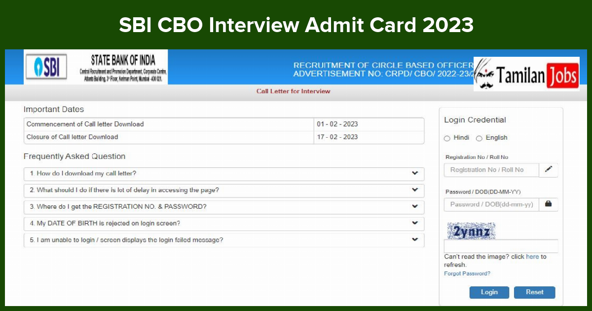 SBI CBO Interview Admit Card 2023