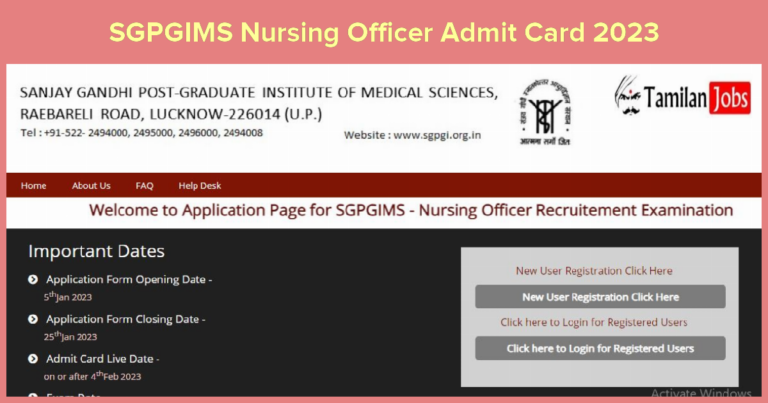 SGPGIMS Nursing Officer Admit Card 2023 (Released) Check & Download Here