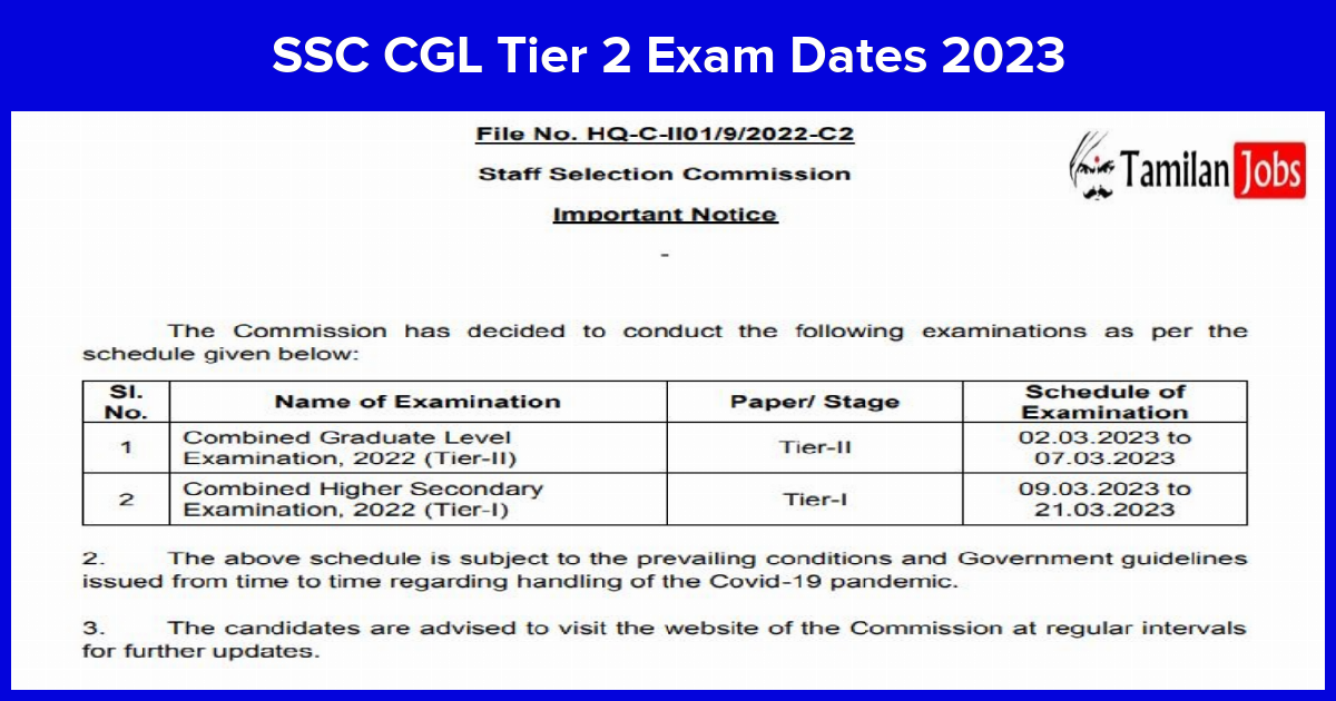 SSC CGL Tier 2 Exam Dates 2023